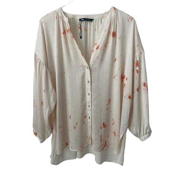 ZARA PAINT SPLATTER OVERSIZED BUTTON DOWN SIZE SMALL NWOT - Picture 1 of 9